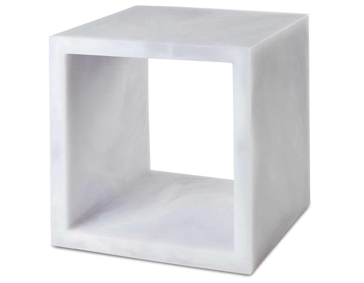 Studio Sturdy Chief Open Cube Table - White Marble - 18x18x18