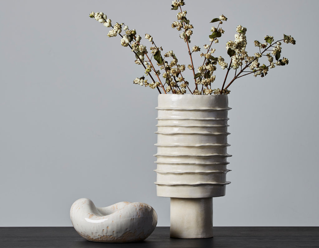 A Deumain - Stripes Vase - Matte Wash White