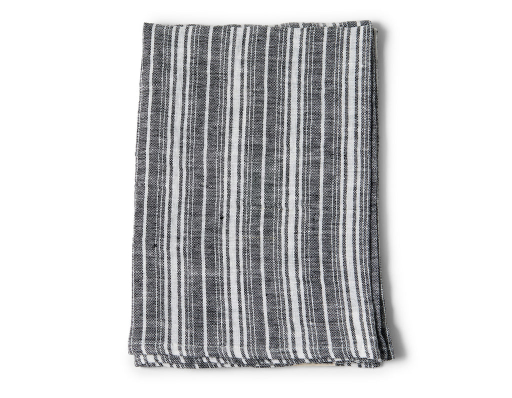 Linen Way - Sutton Horizontal Striped Tea Towel - Charcoal with Off White