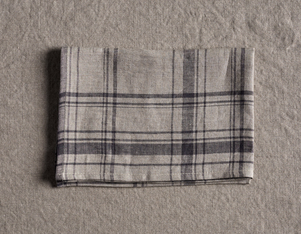 Linen Way - Maine Tea Towel - Pewter with Natural Plaid