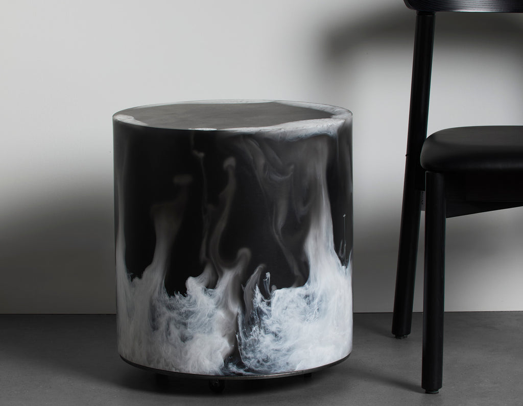 Studio Sturdy - Chief Round Side Table/Stool - Charcoal Marble top/White Marble Bottom