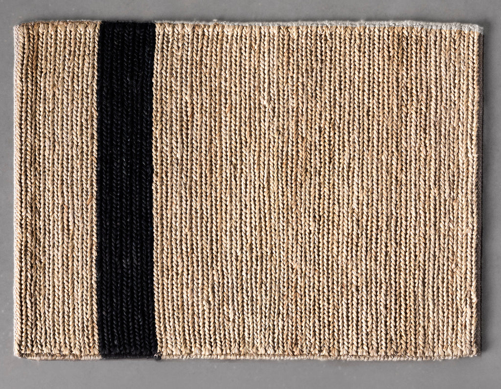 Provide Rugs - Asymmetrical Stripe Jute Doormat - Natural w Black Stripe