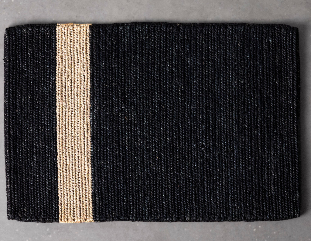 Provide Rugs - Asymmetrical Stripe Jute Doormat - Black w Natural Stripe