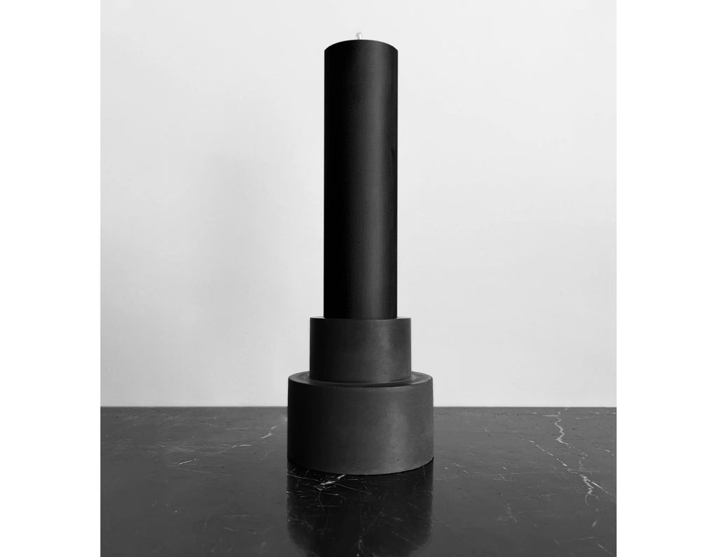 Konzuk - Monument Pillar Candle - Fountain - Coal Black with Black Wax